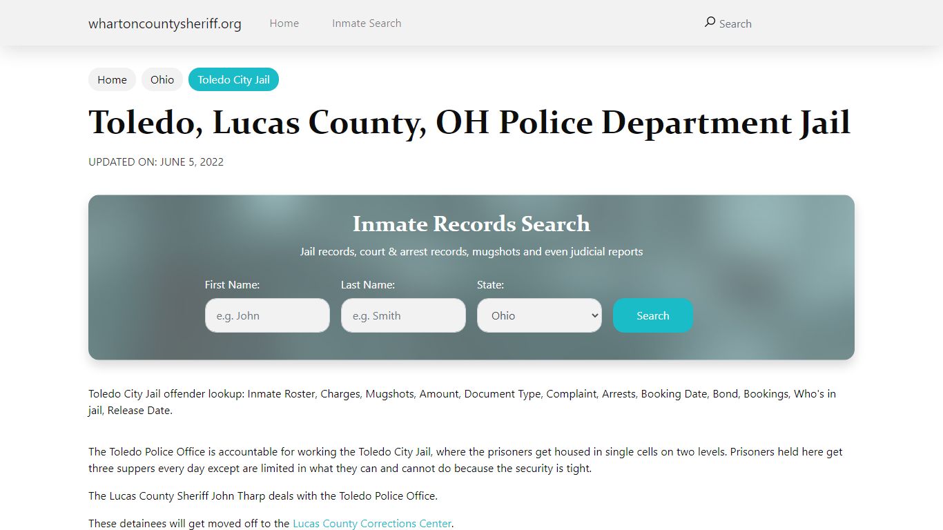 Toledo, OH City Jail Inmates, Arrests